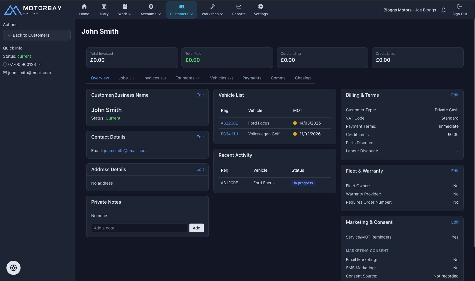 Customer CRM feature screenshot