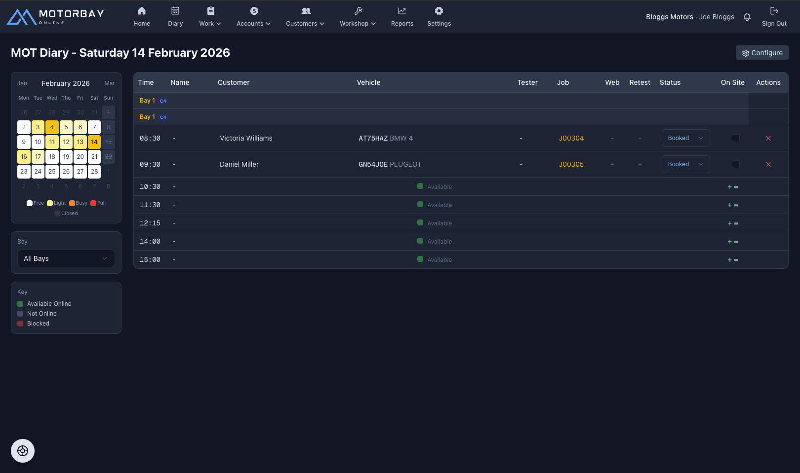 MOT management feature screenshot