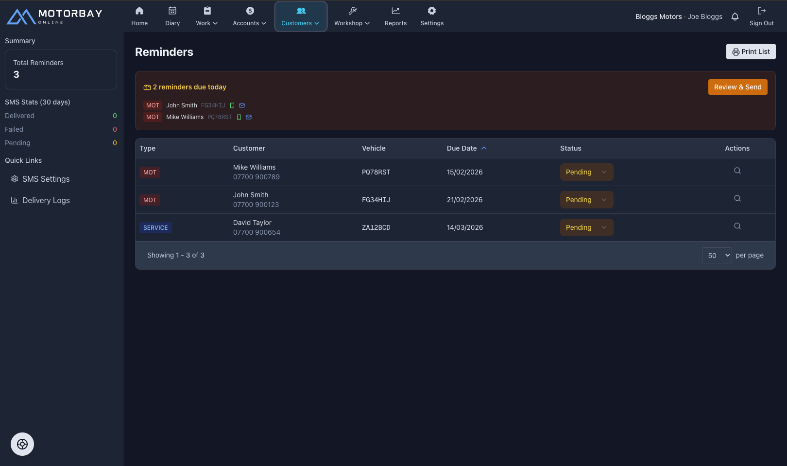 Smart reminders feature screenshot
